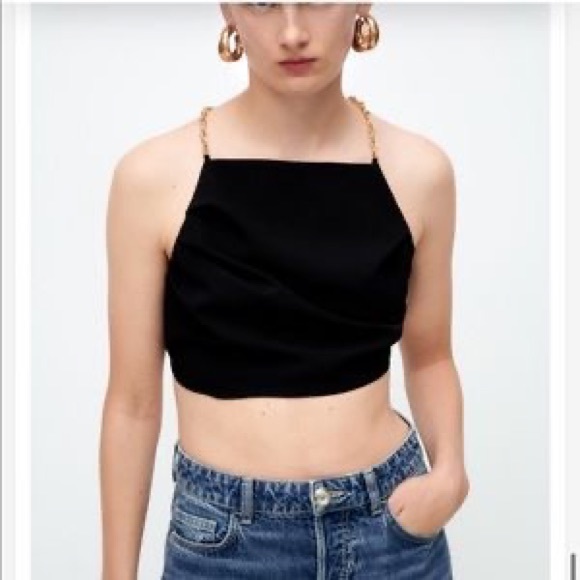 Sexy luxurious black crop top with gold chain and backless - Picture 6 of 6